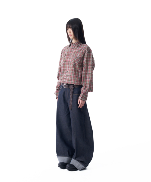 Cinch Back Denim Pants (Dark Blue) thumbnail 3