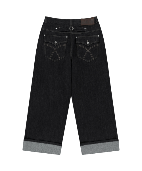 Cinch Back Denim Pants (Black)
