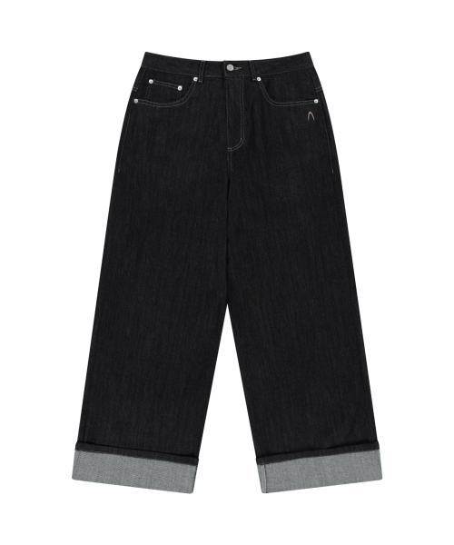Cinch Back Denim Pants (Black)