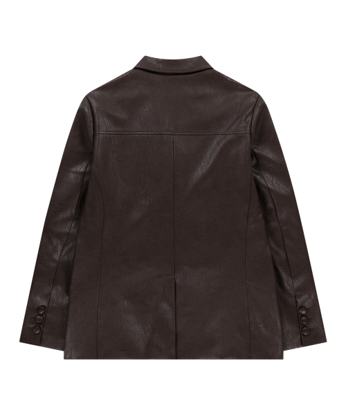 3-Button Leather Blazer (Brown)
