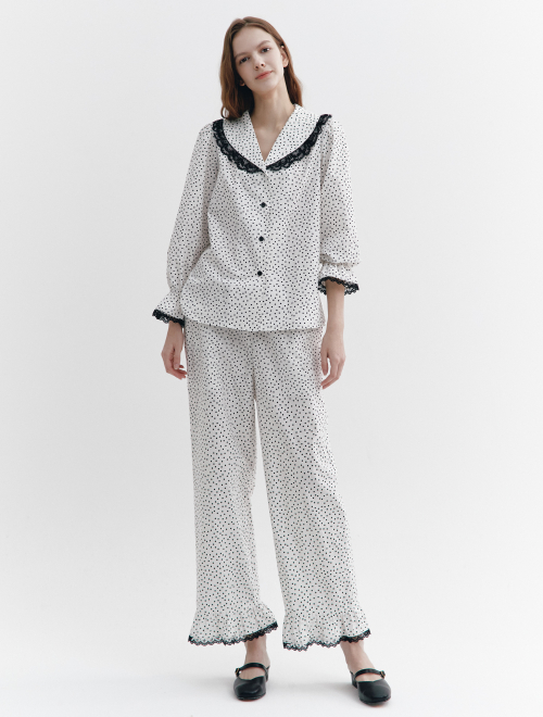 Frilly Lace-deco dot Pajama Pair