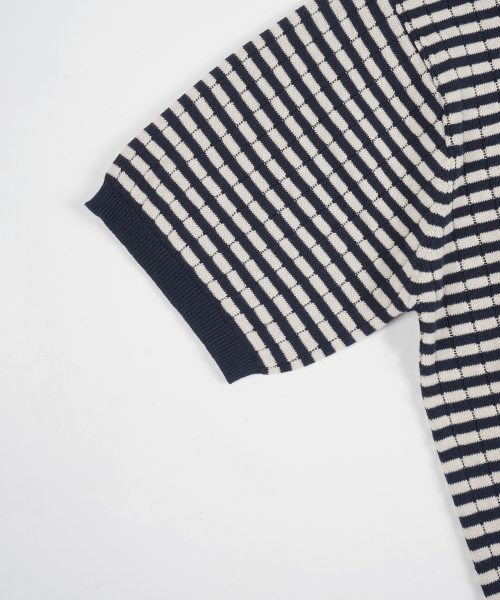 Летний трикотажный поло в полоску - Navy/Beige