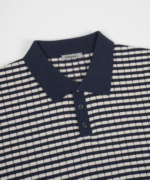 Летний трикотажный поло в полоску - Navy/Beige