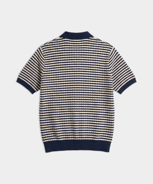 Летний трикотажный поло в полоску - Navy/Beige