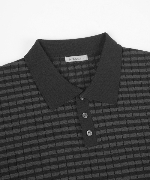 Летний трикотажный лонгслив-поло в полоску (Black/Charcoal)