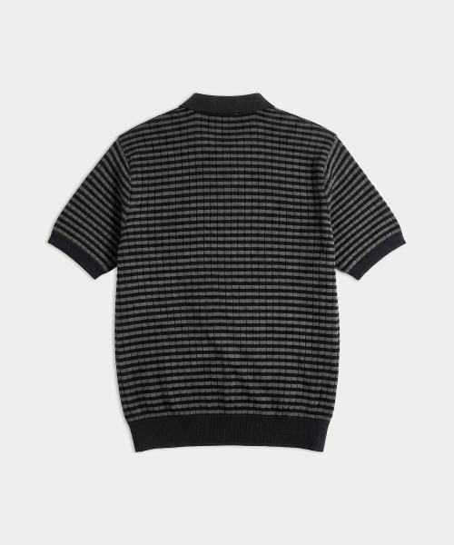 Летний трикотажный лонгслив-поло в полоску (Black/Charcoal)