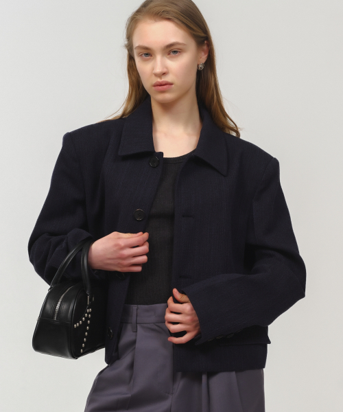 UNISEX, Tweed Crop Jacket / Navy