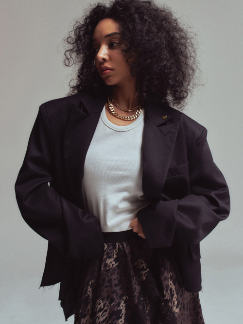 Wool Back slit tiger jacket Black