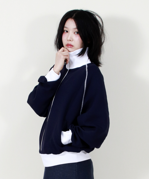 COLOR STITCH NEOPRENE LOGO BLOUSON JUMPER NAVY
