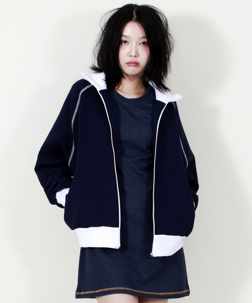 COLOR STITCH NEOPRENE LOGO BLOUSON JUMPER NAVY