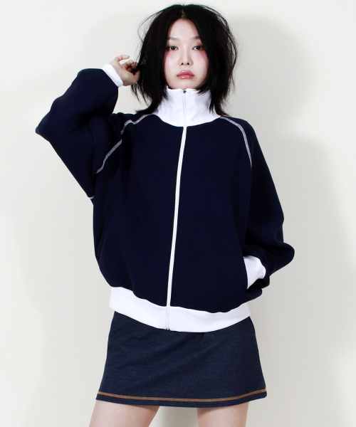 COLOR STITCH NEOPRENE LOGO BLOUSON JUMPER NAVY