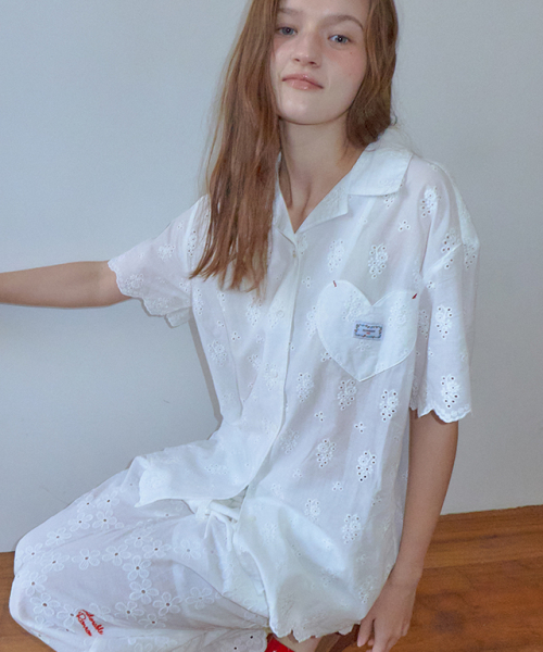 [SET] COTTON EYELET SCALLOP SHIRT SET UP
