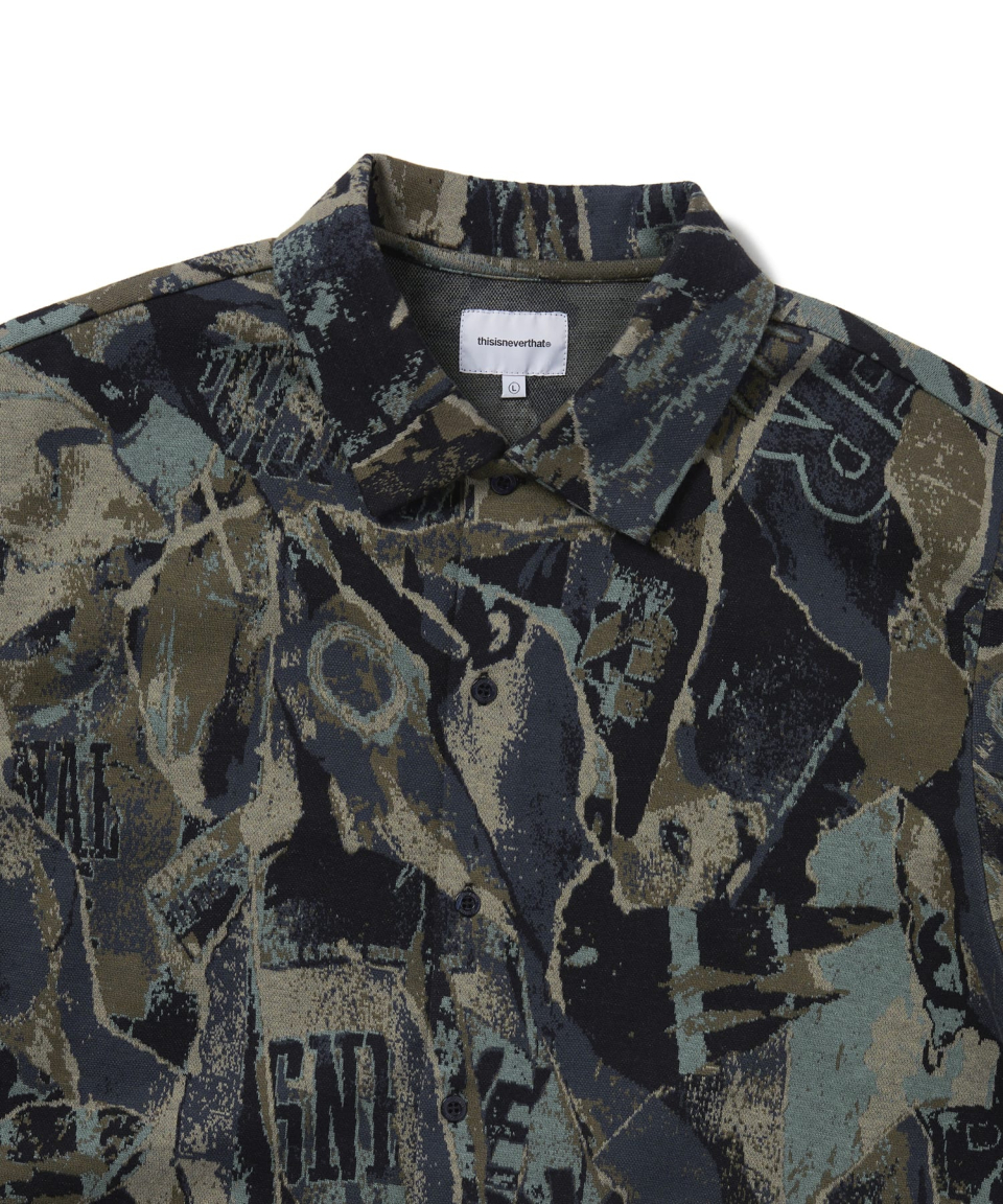 MUSINSA | thisisneverthat® Jacquard Pattern Button Up Top Black
