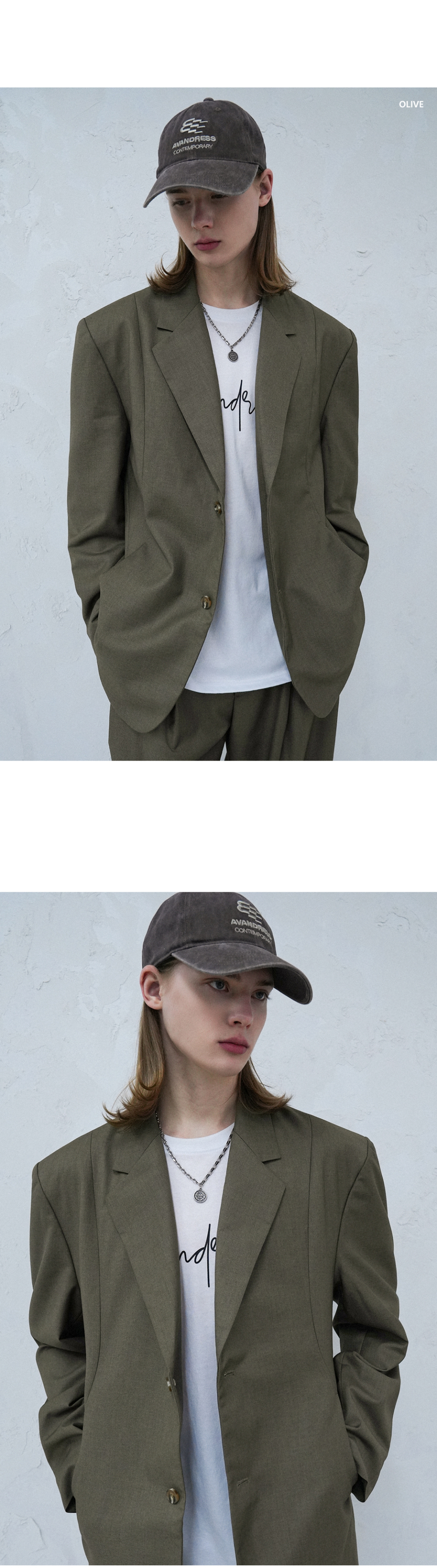 ジャケット AVANDRESS Curved two-button blazer Olive MUSINSA | AVANDRESS Curved two-button blazer - 3COL