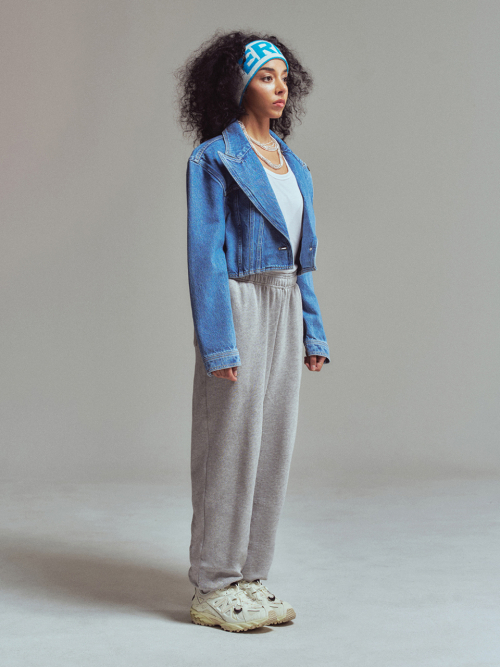 One-button crop jacket Sky blue