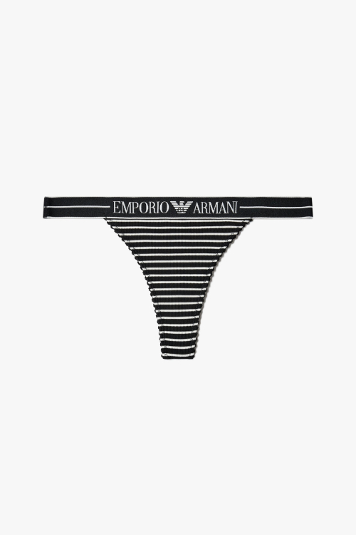 Женские стринги EMPORIO ARMANI UNDERWEAR в полоску с логотипом_Black 0825110530