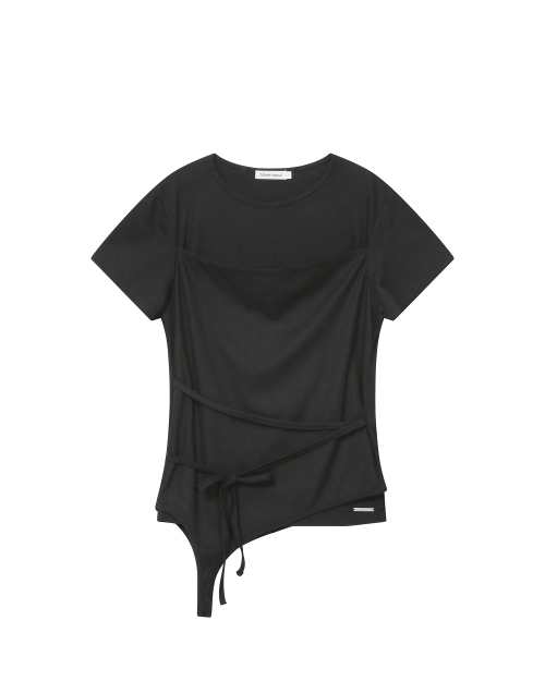String layered knit top BLACK