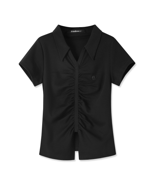 V Shirring Collar Tee - 4COL