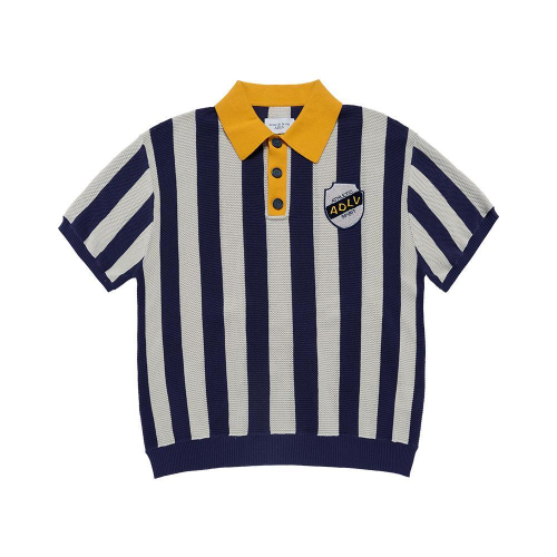 COLLAR POINT STRIPE SHORT SLEEVE KNIT (3COLOR)