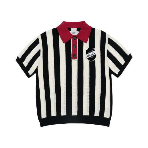 COLLAR POINT STRIPE SHORT SLEEVE KNIT (3COLOR)
