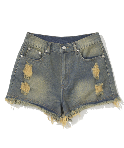 W Trident Logo Micro Denim Shorts - Deep Blue