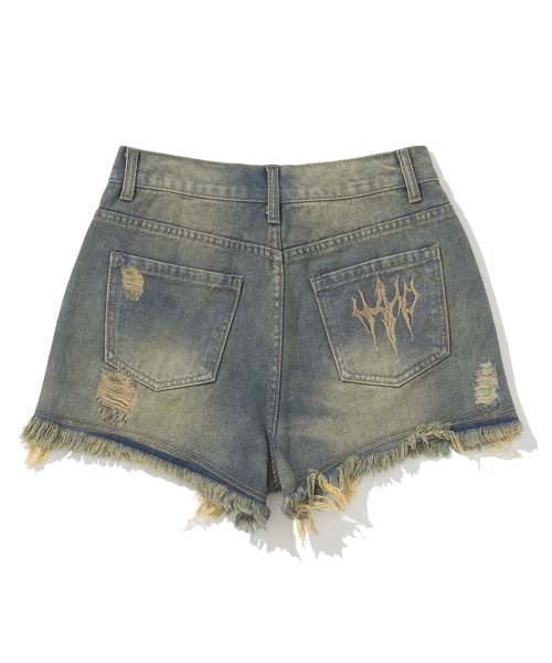 W Trident Logo Micro Denim Shorts - Deep Blue