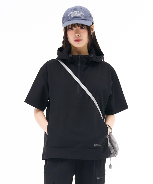 Унисекс худи анорак с коротким рукавом Cool Stretch-Black