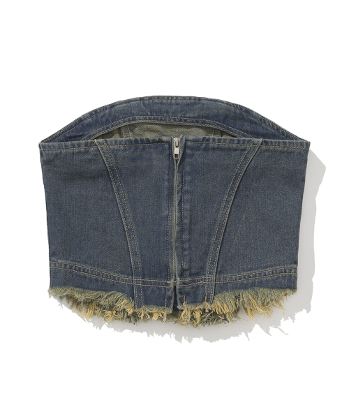 W Eyelet Vintage Denim Corset - Deep Blue