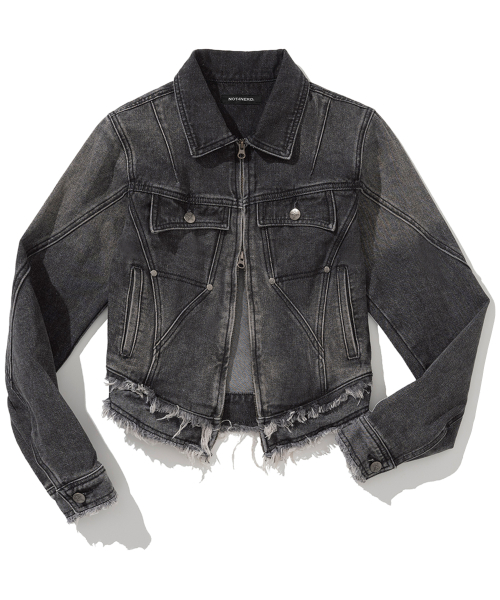 W Cut Off Incision Vintage Denim Jacket - Black