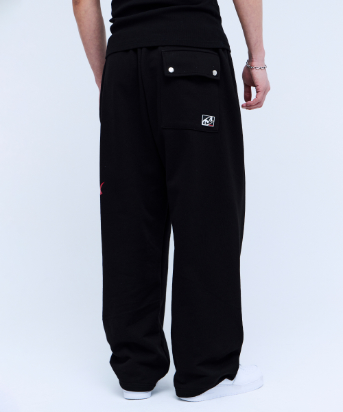 Широкие брюки с большим логотипом сбоку (BLACK)