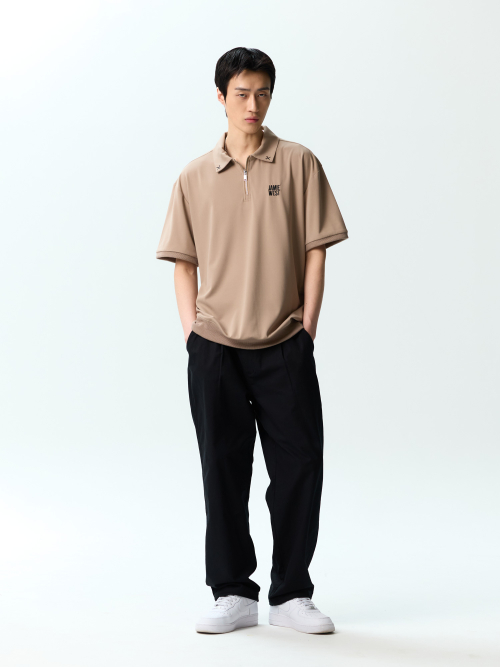 Футболка на молнии с контрастным воротником (Beige)