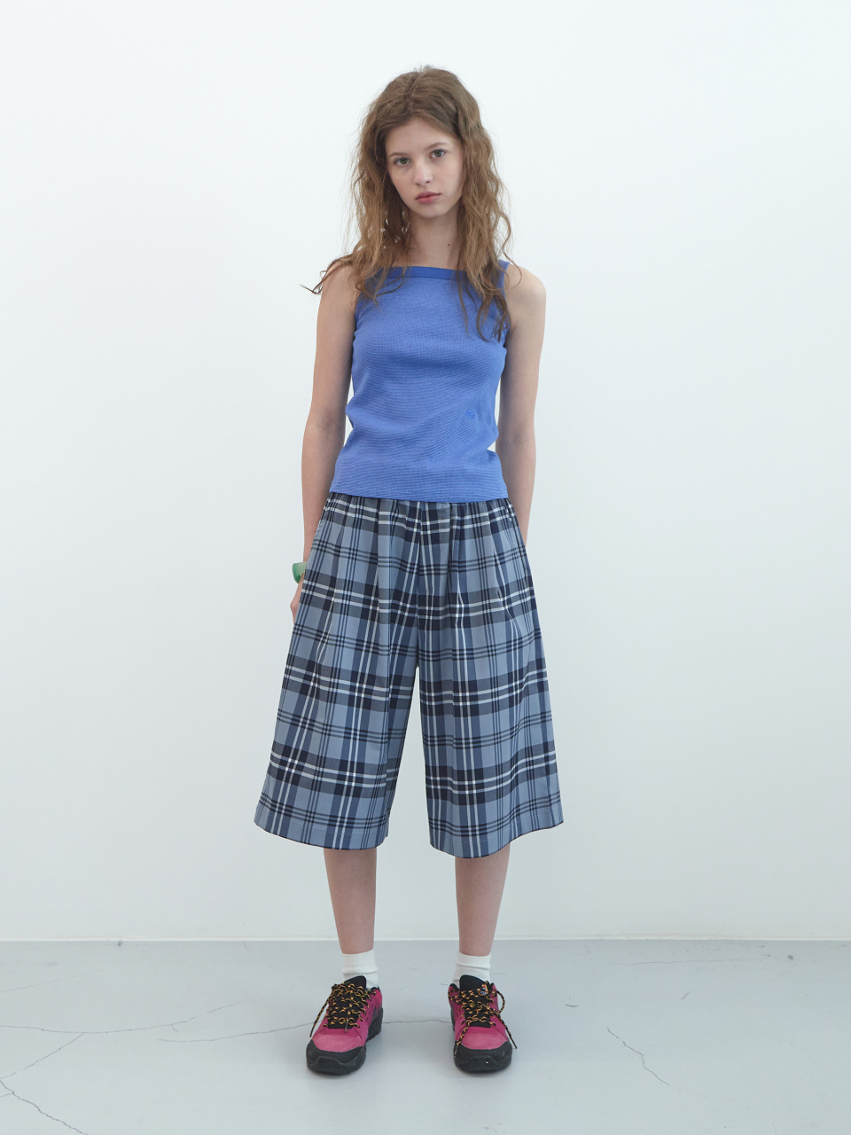 MUSINSA公式 | ENZO BLUES Check Banding Half Pants (Coastal Blue)