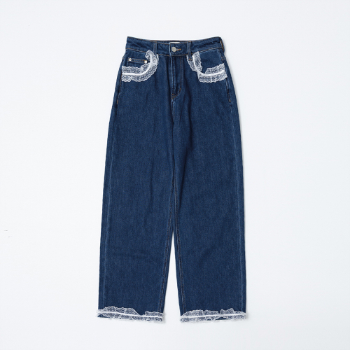 DD_Lace denim pants_DARK BLUE