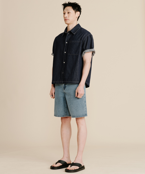 Non-fade джинсовая рубашка с коротким рукавом Dark Indigo