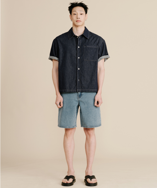 Non-fade джинсовая рубашка с коротким рукавом Dark Indigo