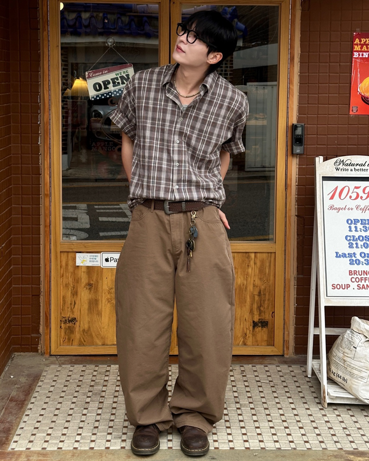 Wrinkle Seersucker Check Short Sleeve Shirt [Khaki]
