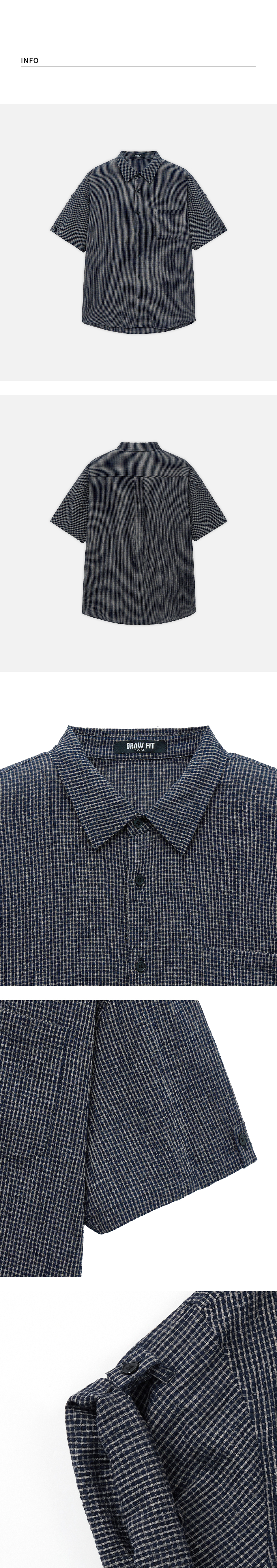 MUSINSA | DRAW FIT Eddie Seersucker Roll-up Half Check Shirt