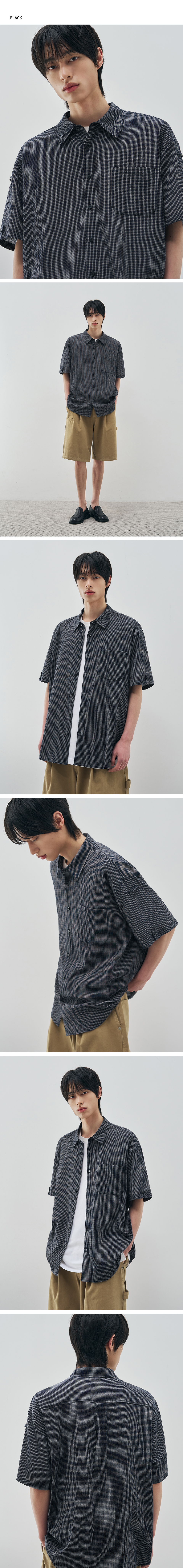 MUSINSA | DRAW FIT Eddie Seersucker Roll-up Half Check Shirt