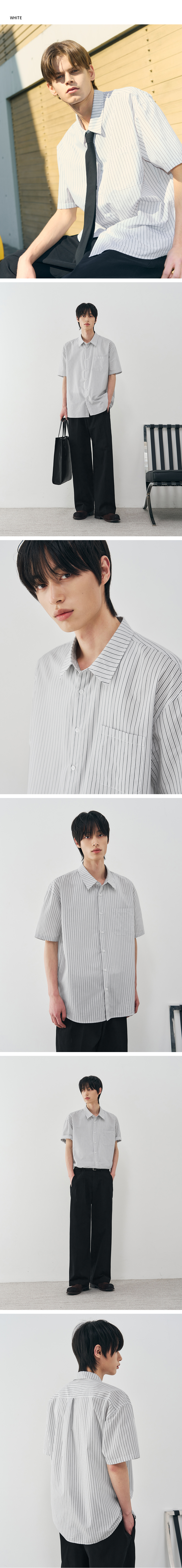 MUSINSA | DRAW FIT Sayer Half Stripe Shirt [WHITE]