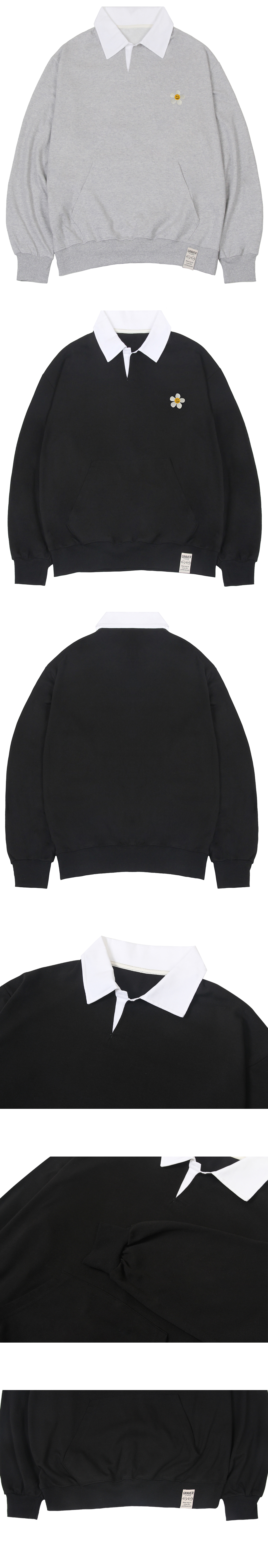 MUSINSA | GRAVER [UNISEX] WHITE FLOWER EMBROIDERED HALF ZIP