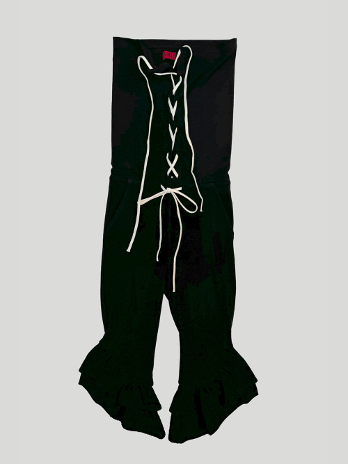 LACE-UP CONVERTIBLE JUMPSUIT: BLACK