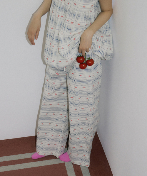 WOI CAMELLIA WIDE BANDING PANTS NAVY PINK