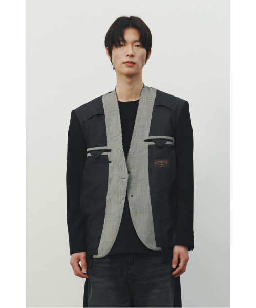 RE;CODE мужской Collarless Check Jacket RKJAS25603BKX