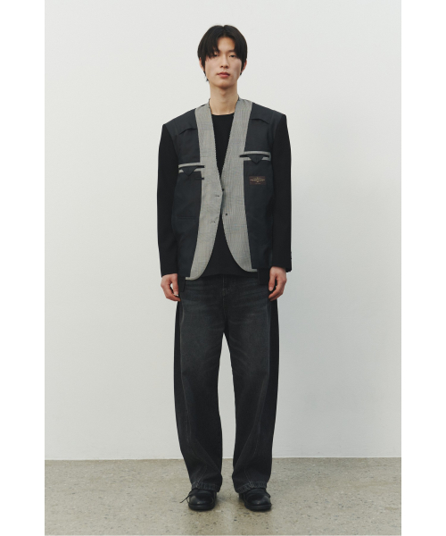 RE;CODE мужской Collarless Check Jacket RKJAS25603BKX