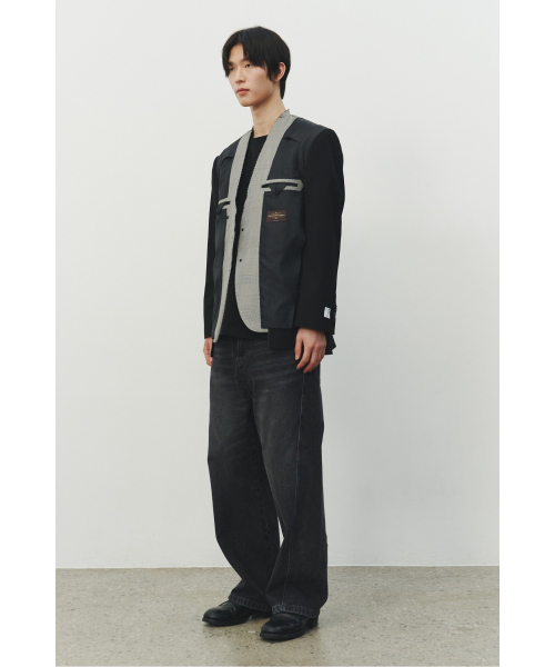 RE;CODE мужской Collarless Check Jacket RKJAS25603BKX