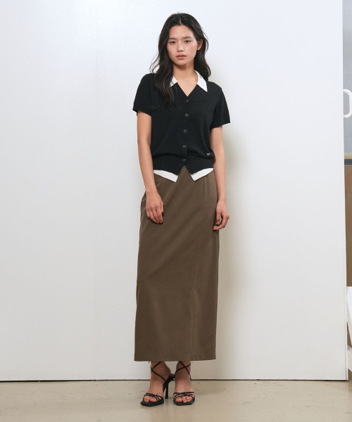 woman tencel collar layered half cardigan [black]