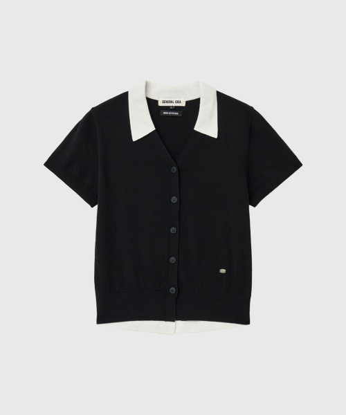 woman tencel collar layered half cardigan [black]