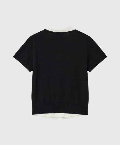 woman tencel collar layered half cardigan [black]