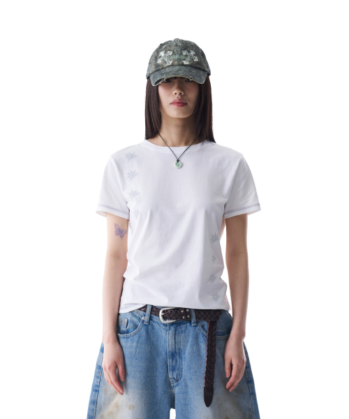 Cracked Sun Half Top (White)