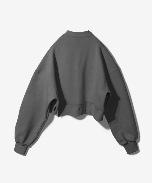 SIX COLON NINETEEN UNBALANCE RAW EDGE CROP SWEATSHIRTS - PIGMENT BLACK